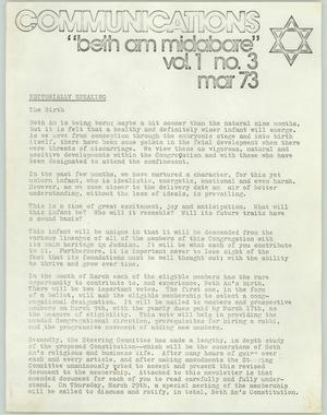 Primary view of object titled 'Communications, Volume 1, Number 3, March 1973'.