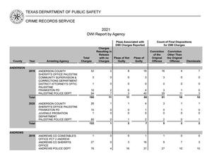 Texas DWI Report by Agency: 2021