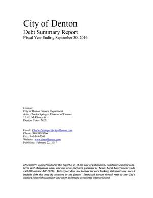 City of Denton debt summary report as of September 30, 2016