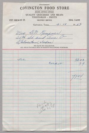 [Statement from Covington Food Store: February, 1953]