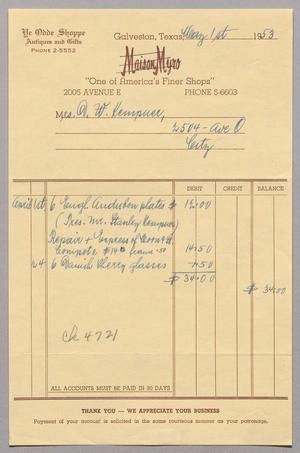 [Invoice for Audubon Plates, Compote Frame and Danish Cherry Glass, May 1, 1953]