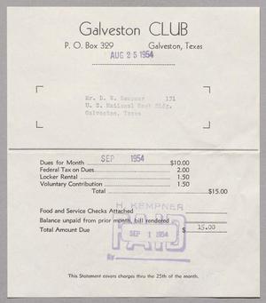 [Invoice for Galveston Club, August 25, 1954]