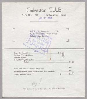 [Invoice for Galveston Club, December 25, 1954]