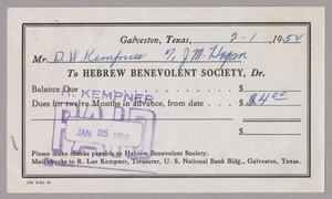 [Invoice for Annual Dues: Hebrew Benevolent Society, February 1954]