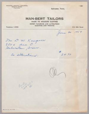 [Invoice for Alterations by Man-Bert Tailors, June 30, 1954]