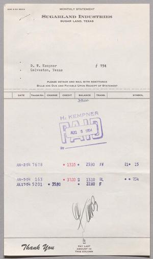 [Monthly Bill from Sugarland Industries, June 1954]