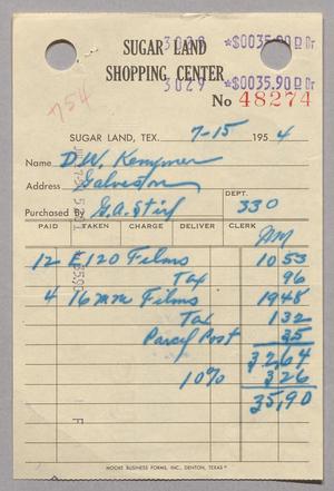 [Invoice for Film Rolls, July 15, 1954]