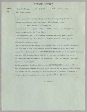 [Office Letter from E. Gordon to Mr. Dan Kempner, July 13, 1955]