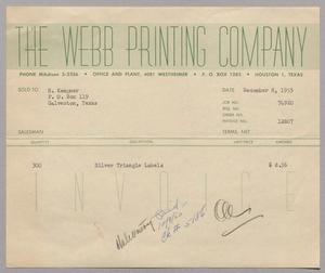 [Invoice for Silver Triangle Labels, December 8, 1955]