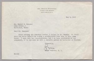 [Letter from Dr. Bruce Webster to Daniel W. Kempner, May 9, 1955]