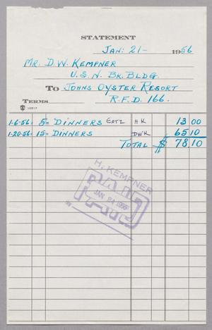 [Account Statement for Johns Oyster Resort, January 1956]