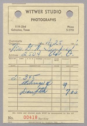 [Invoice for etching of daughter's photo, April 25, 1956]