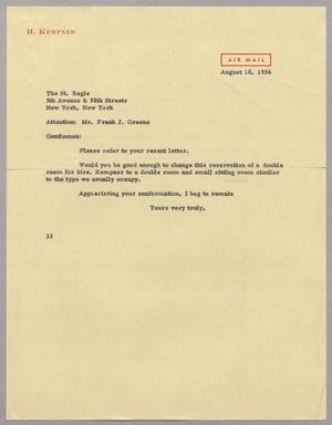 [Letter from Harris L. Kempner to The St. Regis, August 18, 1956]