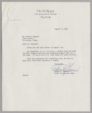 [Letter from The St. Regis to Mr. Harris Kempner, August 7, 1956]
