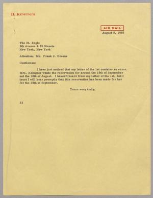 [Letter from Harris L. Kempner to The St. Regis, August 8, 1956]
