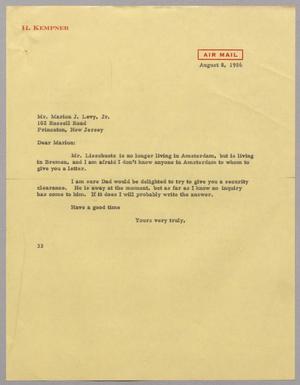 [Letter from Harris L. Kempner to Mr. Marion J. Levy, Jr., August 8, 1956]