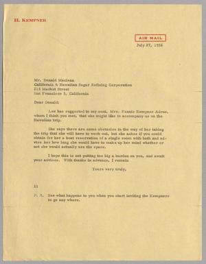 [Letter from Harris L. Kempner to Mr. Donald Maclean, July 27, 1956]