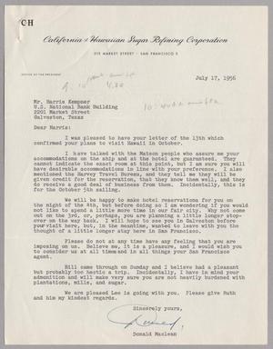 [Letter from the California & Hawaiian Sugar Refining Corporation to Mr. Harris Kempner, July 17, 1956]