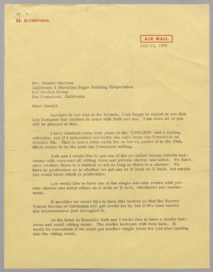[Letter from Harris L. Kempner to Mr. Donald Maclean, July 13, 1956]