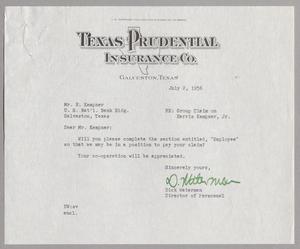 [Letter from the Texas Prudential Insurance Co. to Mr. H. Kempner, July 2, 1956]