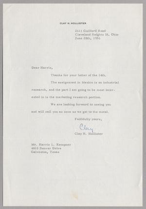[Letter from Clay H. Hollister to Mr. Harris L. Kempner, June 28, 1956]