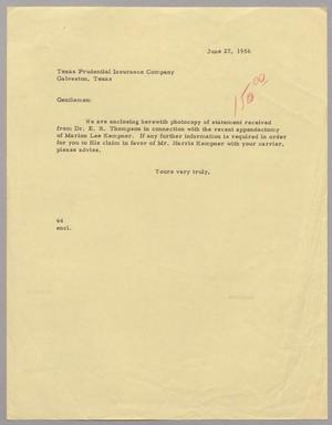 [Letter from A. H. Blackshear, Jr. to Texas Prudential Insurance Company, June 27, 1956]