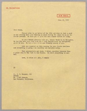 [Letter from Harris L. Kempner to Lt. I. H. Kempner, III, June 19, 1956]