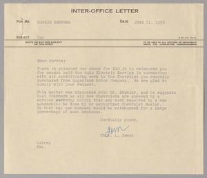 [Inter-Office Letter from Thomas L. James to Harris Leon Kempner, June 11, 1956]
