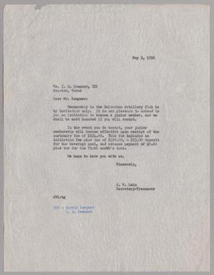 [Letter from J. W. Lain to Mr. I. H. Kempner, III, May 3, 1956]