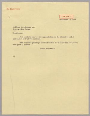 [Letter from Harris L. Kempner to Gulfside Warehouse, Inc., December 19, 1956]