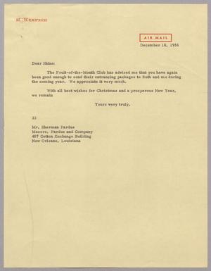 [Letter from Harris L. Kempner to Mr. Sherman Pardue, December 18, 1956]