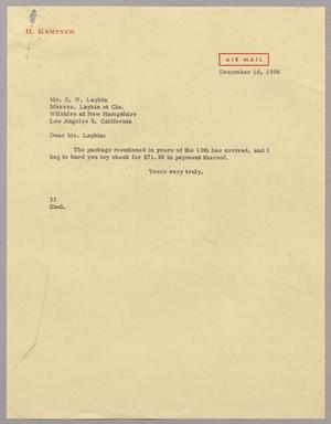 [Letter from Harris L. Kempner to S. W. Laykin, December 18, 1956]