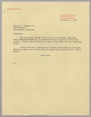 [Letter from Harris L. Kempner to I. Magnin & Co., December 11, 1956]