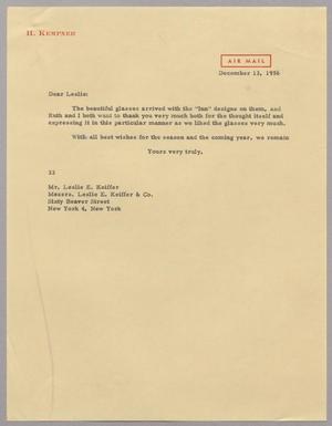 [Letter from Harris L. Kempner to Leslie E. Keiffer, December 13, 1956]