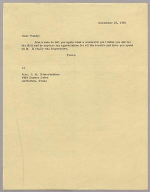 [Letter from Harris L. Kempner to Mrs. J. M. Winterbotham, December 10, 1956]