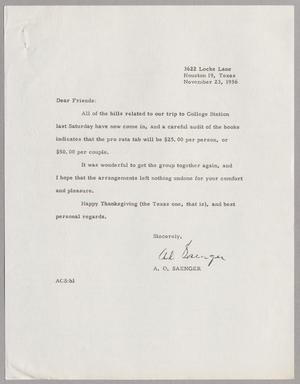 [Letter from A. O. Saenger, November 23, 1956]