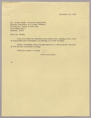 [Letter from Harris L. Kempner to Mr. Brown Booth, November 24, 1956]