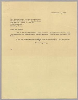 [Letter from Harris Leon Kempner to Brown Booth, November 23, 1956]
