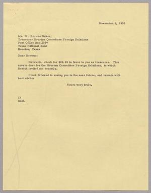 Primary view of object titled '[Letter from Harris L. Kempner to Mr. W. Browne Baker, November 9, 1956]'.