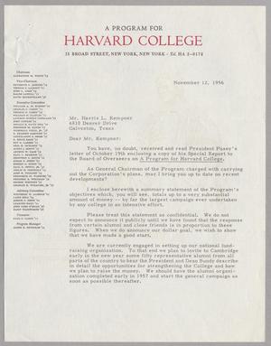 [Letter from Alexander M. White to Mr. Harris L. Kempner, November 12, 1956]