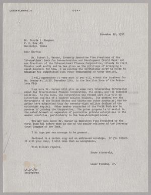 Primary view of object titled '[Copy of a letter from Lamar Fleming, Jr. to Mr. Harris L. Kempner, November 12, 1956]'.