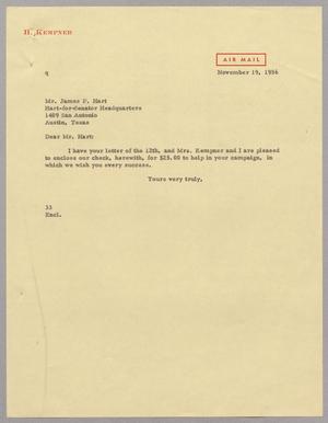 [Letter from Harris Leon Kempner to James P. Hart, November 19, 1956]