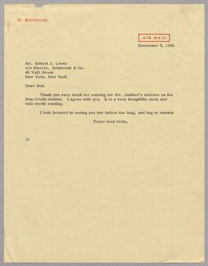 [Letter from Harris L. Kempner to Robert J. Lewis, November 5, 1956]