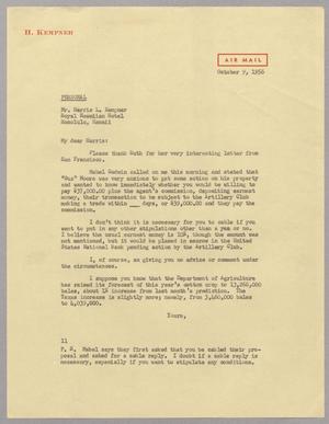 [Letter from Isaac H. Kempner to Mr. Harris L. Kempner, October 9, 1956]