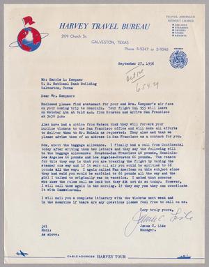 [Letter from the Harvey Travel Bureau to Mr. Harris L. Kempner, September 27, 1956]