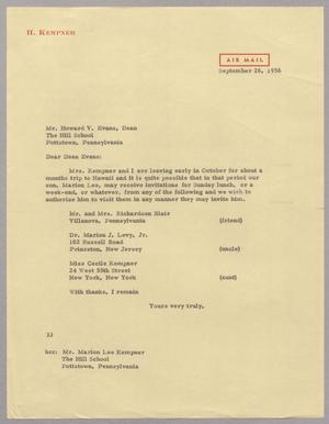 [Letter from Harris L. Kempner to Mr. Howard V. Evans, September 26, 1956]
