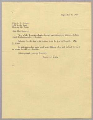 [Letter from Harris L. Kempner to Mr. A. O. Saenger, September 21, 1956]