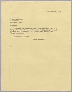 [Letter from Harris L. Kempner to the Rosenberg Library, September 21, 1956]