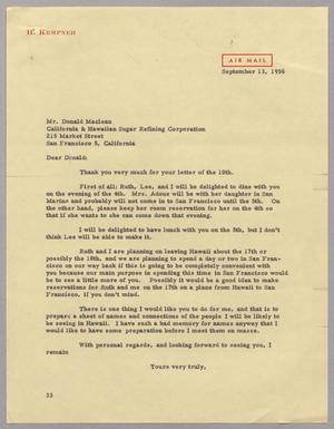 [Letter from Harris L. Kempner to Mr. Donald Maclean, September 13, 1956]