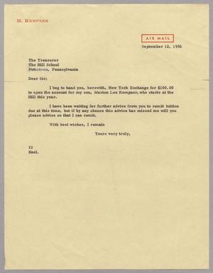 [Letter from Harris L. Kempner to The Treasurer, September 12, 1956]